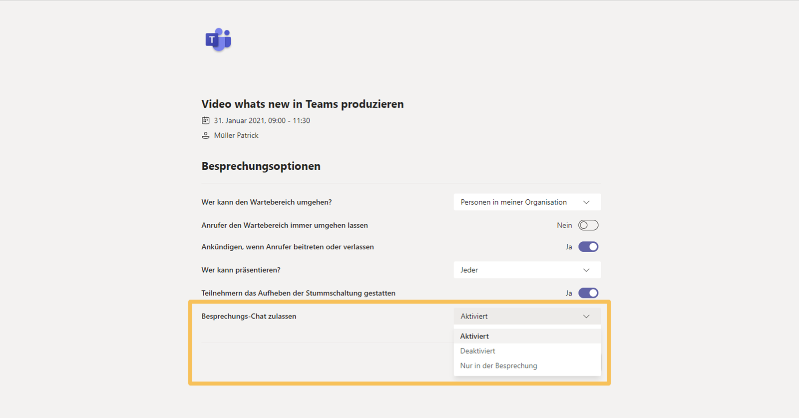 Was ist neu in Microsoft Teams | Chateinstellungen bei Online-Meetings