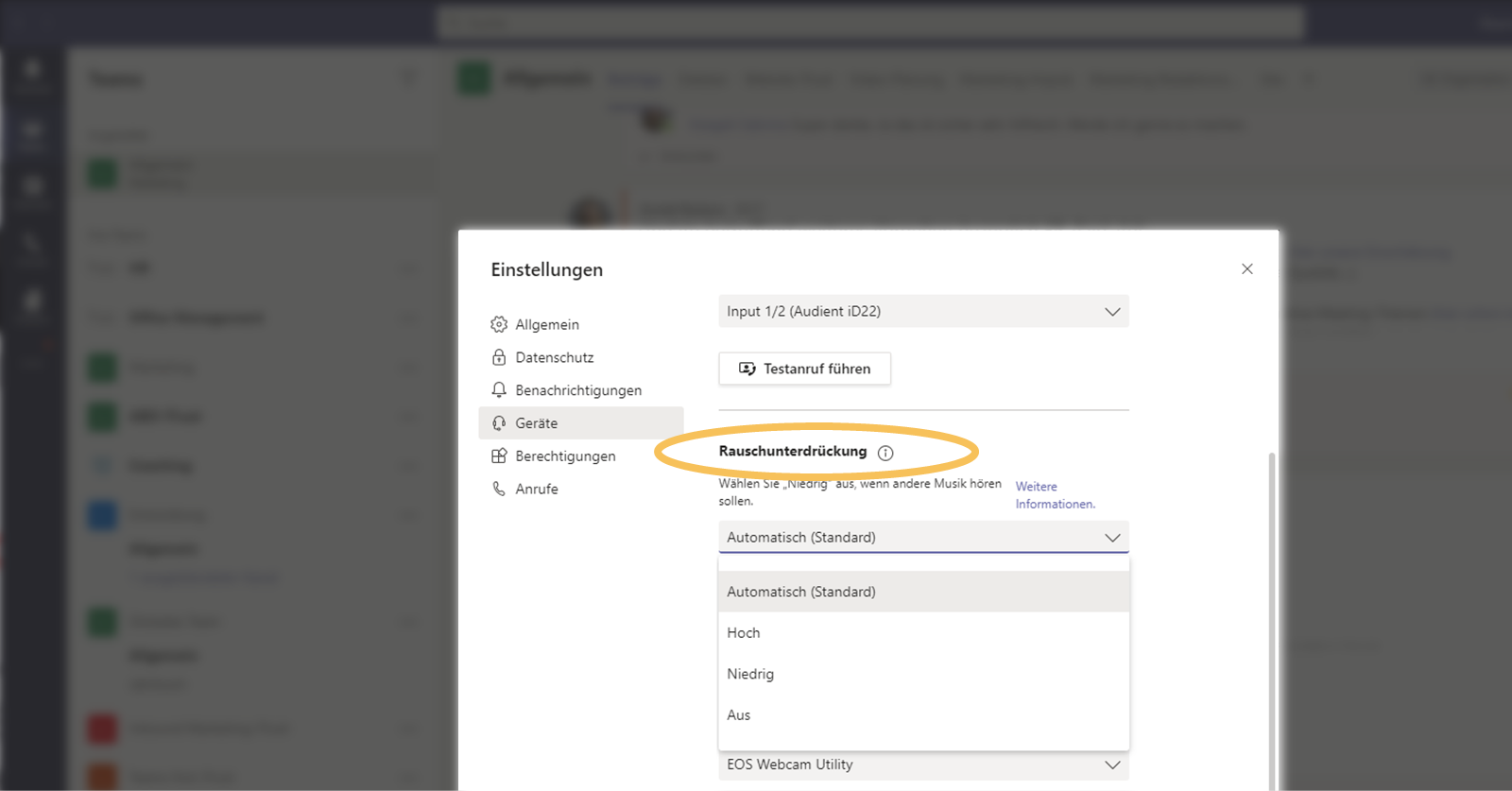 MS Teams Update | Geräuschunterdrückung einstellen