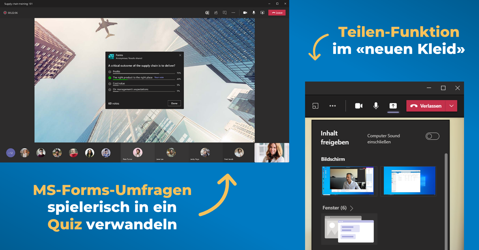 Was ist neu in Microsoft Teams - Online-Meeting-Neuerungen - zwei Screenshots